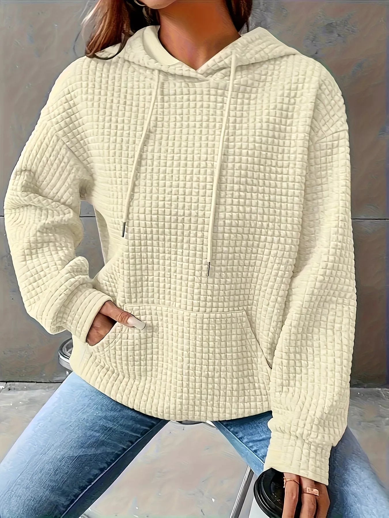 Textured Knit Drawstring Hoodie - PBNJ FASHIONS