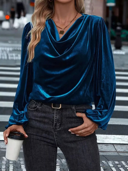 Full Size Velvet Cowl Neck Blouse Plus Size - PBNJ FASHIONS