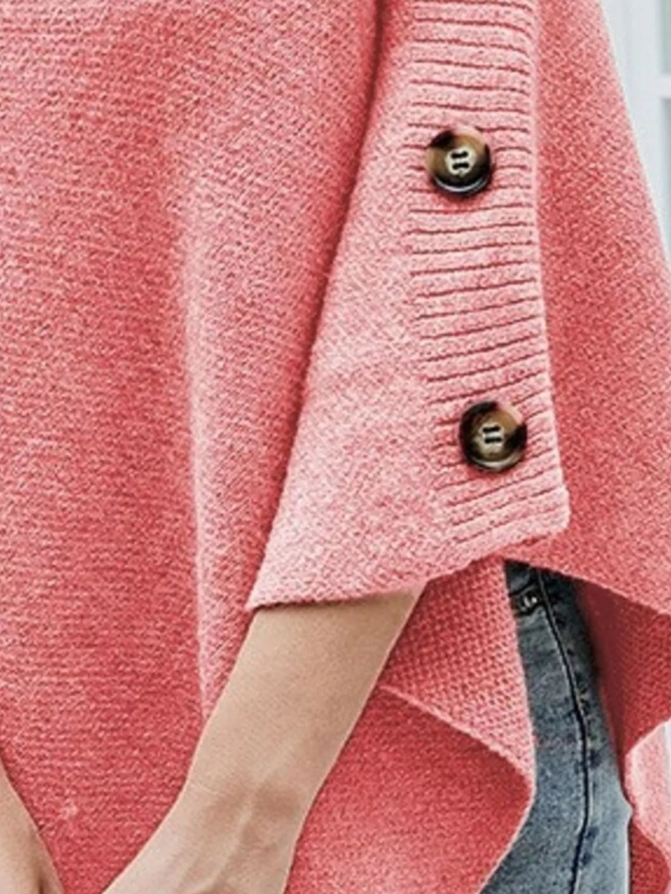 Button - Decor Turtleneck Poncho Pullover - PBNJ FASHIONS