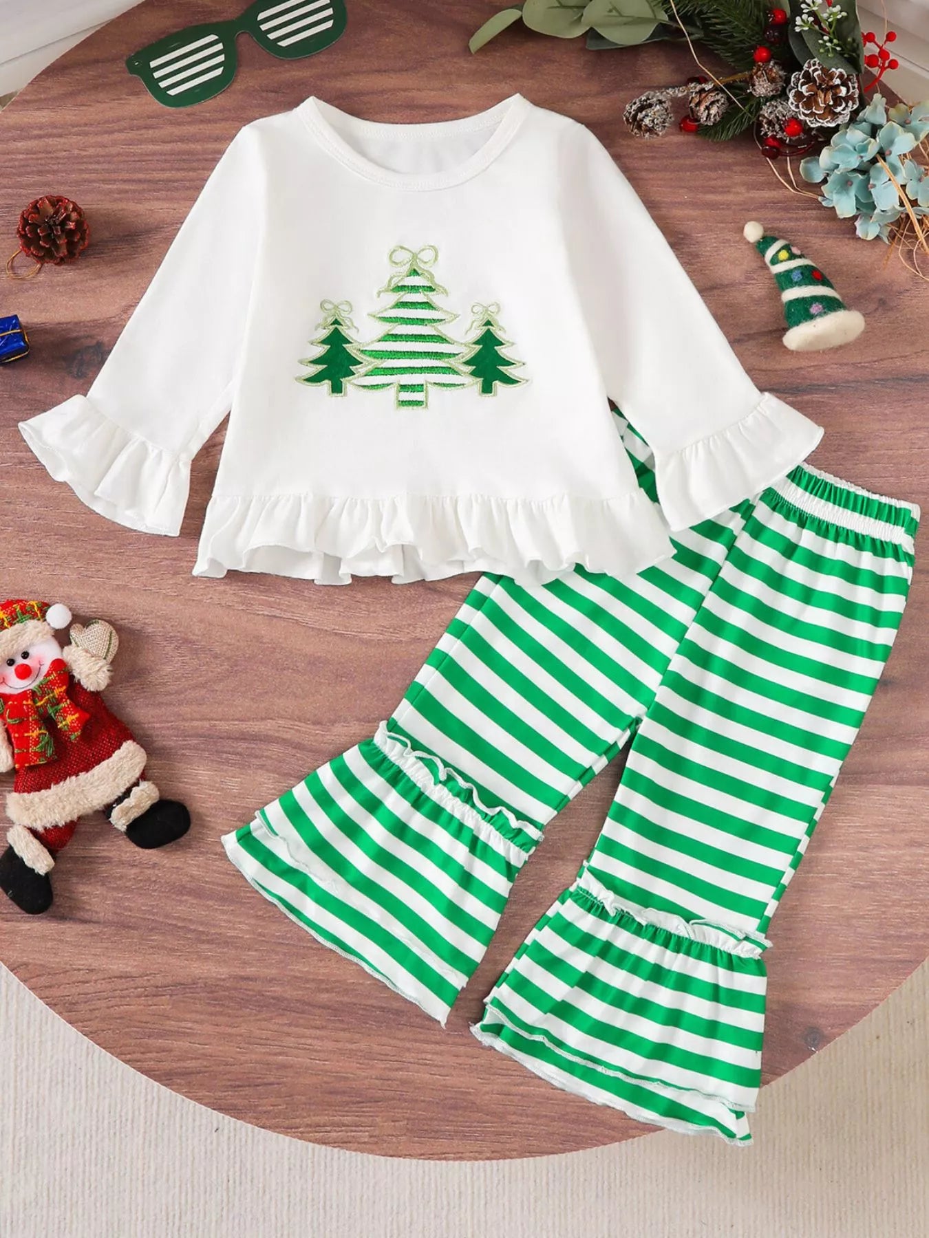 Children's Christmas Ruffle Trim Top and Pants Set - PBNJ FASHIONS