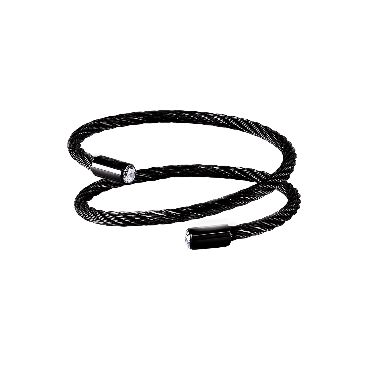 BG003B B.Tiff Double Wrapped Cable Black Bangle Bracelet - PBNJ FASHIONS