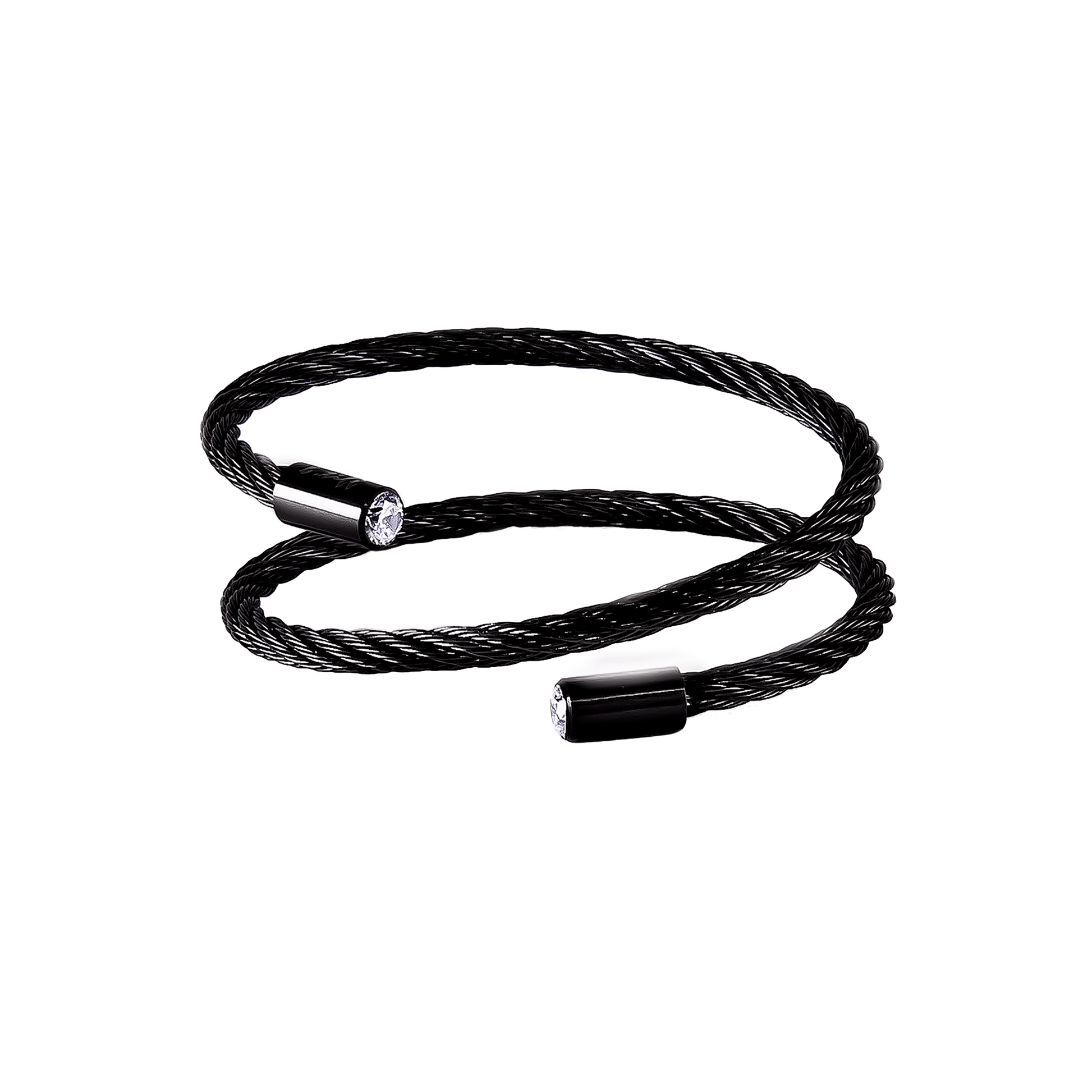 BG003B B.Tiff Double Wrapped Cable Black Bangle Bracelet - PBNJ FASHIONS