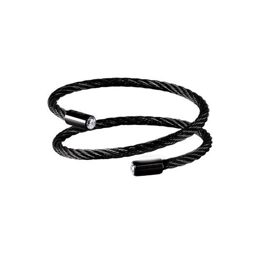 BG003B B.Tiff Double Wrapped Cable Black Bangle Bracelet - PBNJ FASHIONS