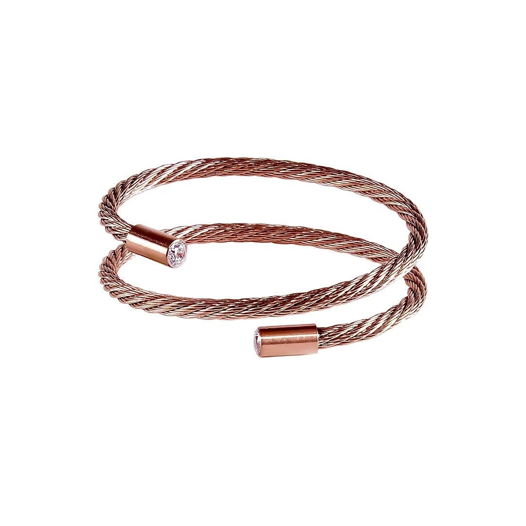 BG003RG B.Tiff Double Wrapped Cable Rose Gold Bangle Bracelet - PBNJ FASHIONS