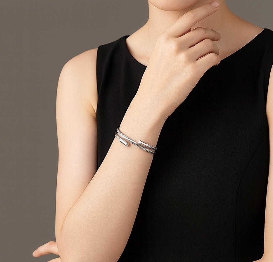 BG003W B.Tiff Double Wrapped Cable Bangle Bracelet - PBNJ FASHIONS