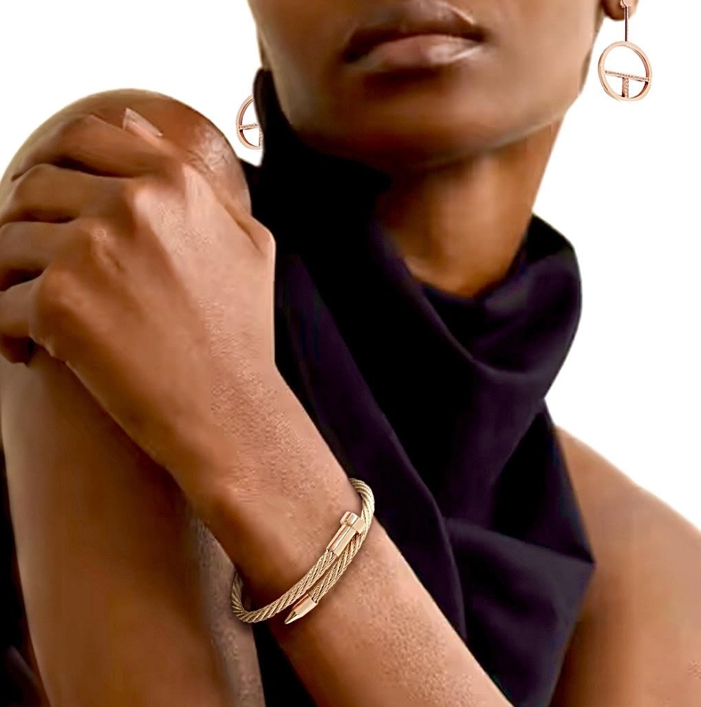 BG004RG B.Tiff Rose Gold Pointe Cable Bangle Bracelet - PBNJ FASHIONS