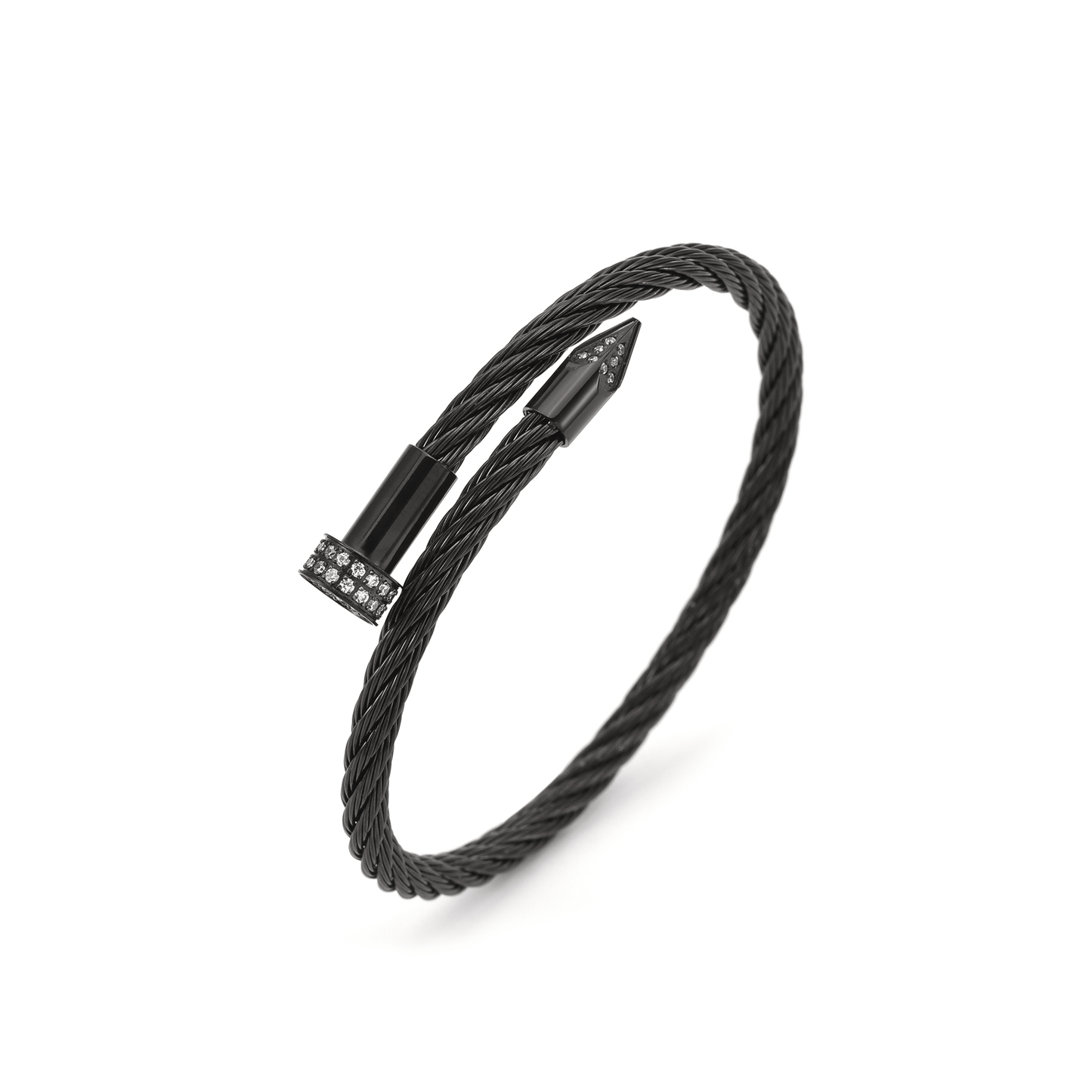 BG005B B.Tiff Black Pavé Pointe Cable Bangle Bracelet - PBNJ FASHIONS