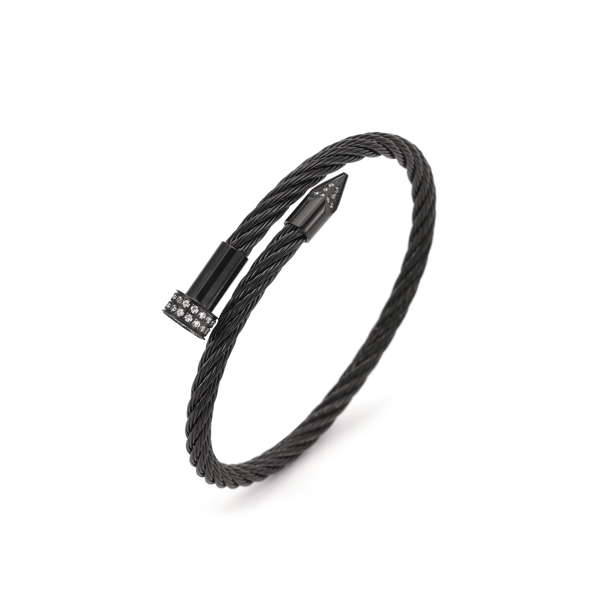 BG005B B.Tiff Black Pavé Pointe Cable Bangle Bracelet - PBNJ FASHIONS