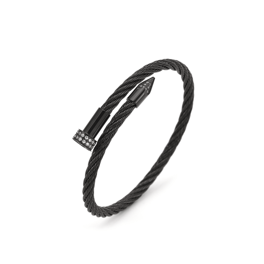 BG005B B.Tiff Black Pavé Pointe Cable Bangle Bracelet - PBNJ FASHIONS