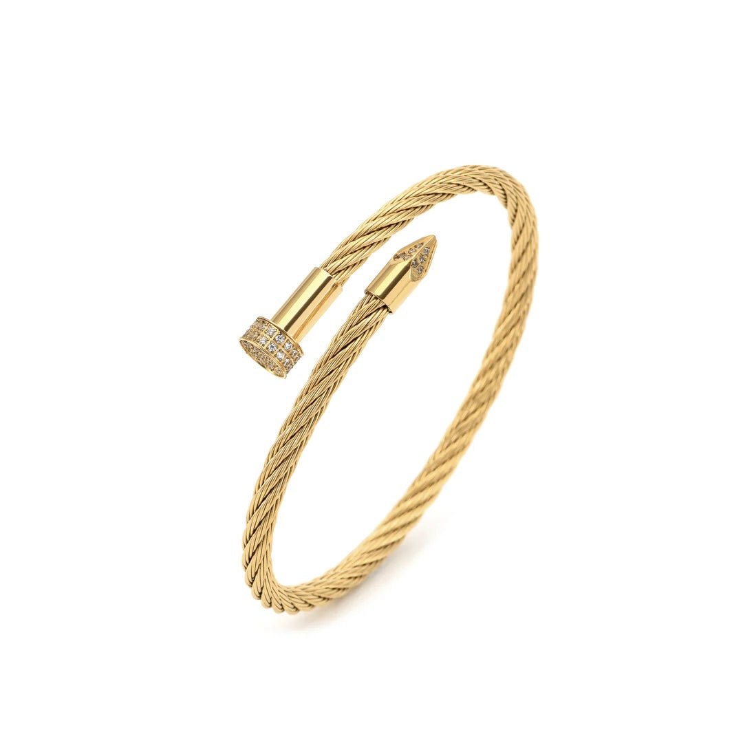 BG005G B.Tiff Gold Pavé Pointe Cable Bangle Bracelet - PBNJ FASHIONS
