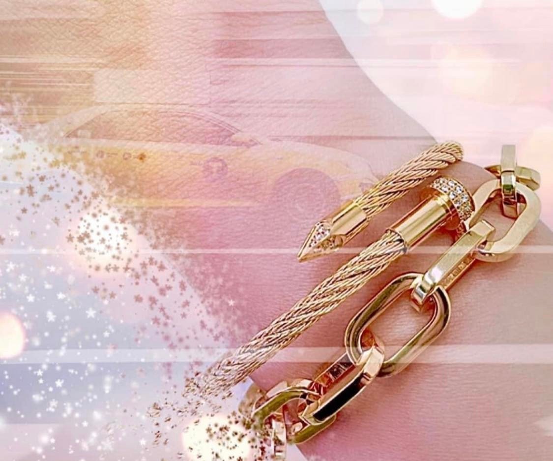 BG005G B.Tiff Gold Pavé Pointe Cable Bangle Bracelet - PBNJ FASHIONS