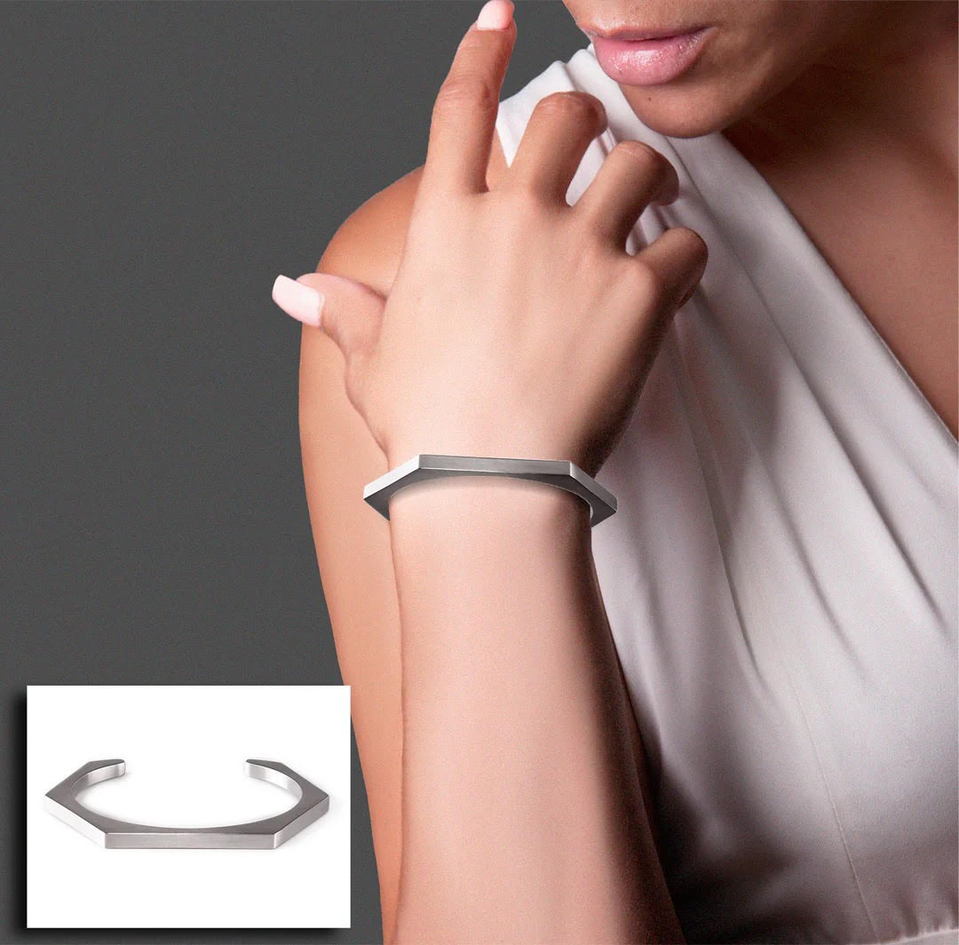 BG007W B.Tiff Edge Hexagon Bangle Bracelet - PBNJ FASHIONS