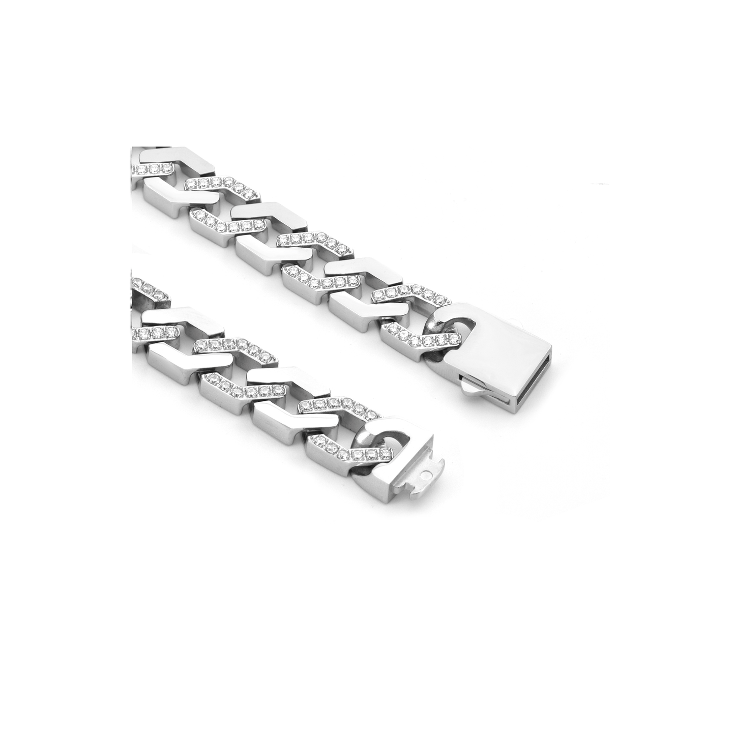 BG101W B.Tiff Pavé High Polish Gold Flat Angular Cuban Link Bracelet - PBNJ FASHIONS