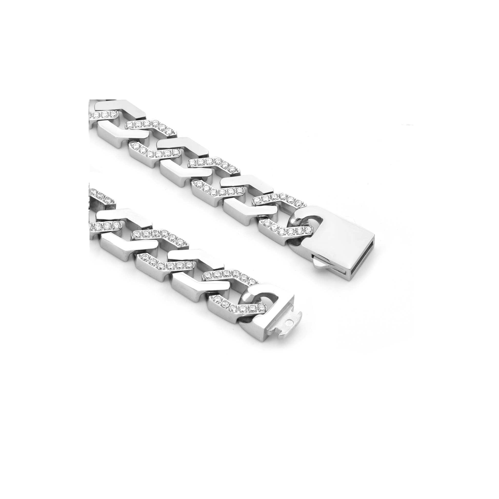 BG101W B.Tiff Pavé High Polish Gold Flat Angular Cuban Link Bracelet - PBNJ FASHIONS