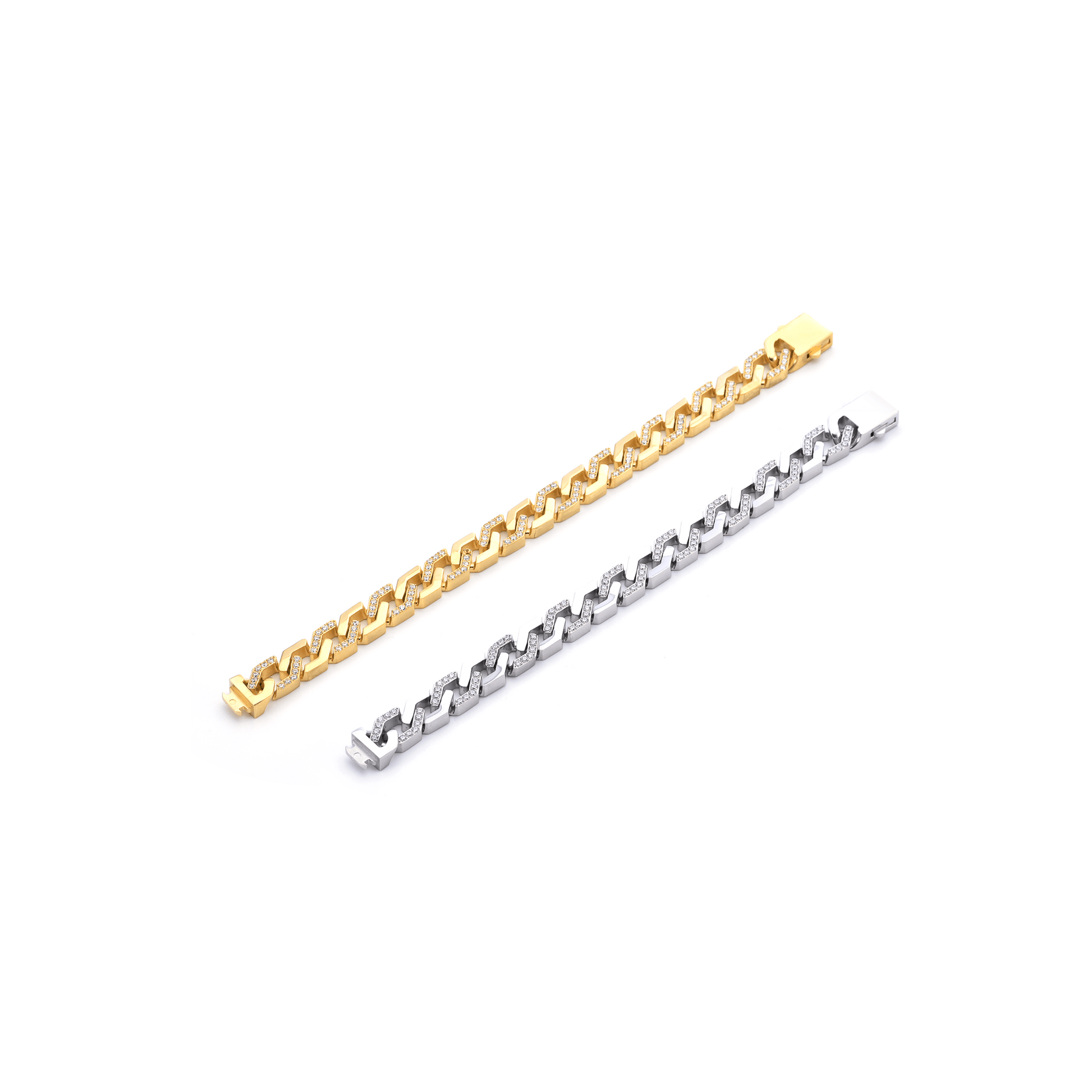 BG101W B.Tiff Pavé High Polish Gold Flat Angular Cuban Link Bracelet - PBNJ FASHIONS
