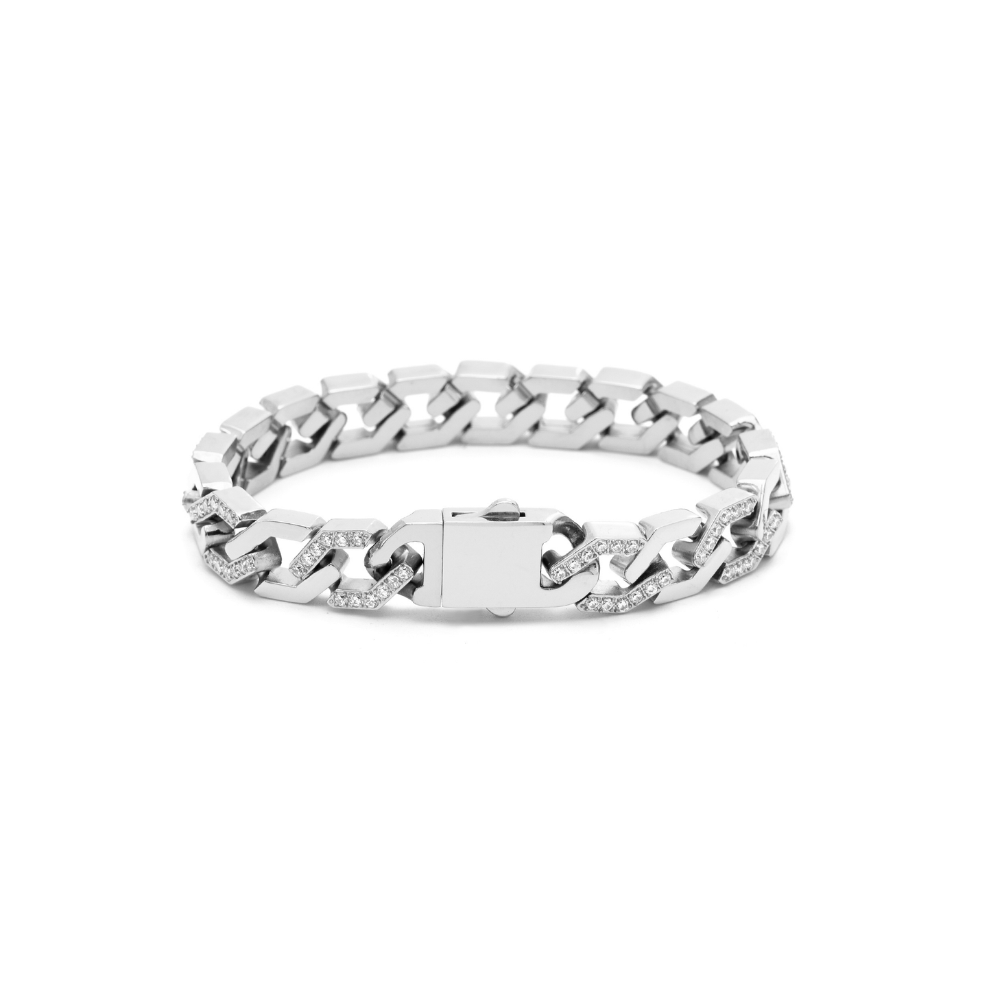 BG101W B.Tiff Pavé High Polish Gold Flat Angular Cuban Link Bracelet - PBNJ FASHIONS