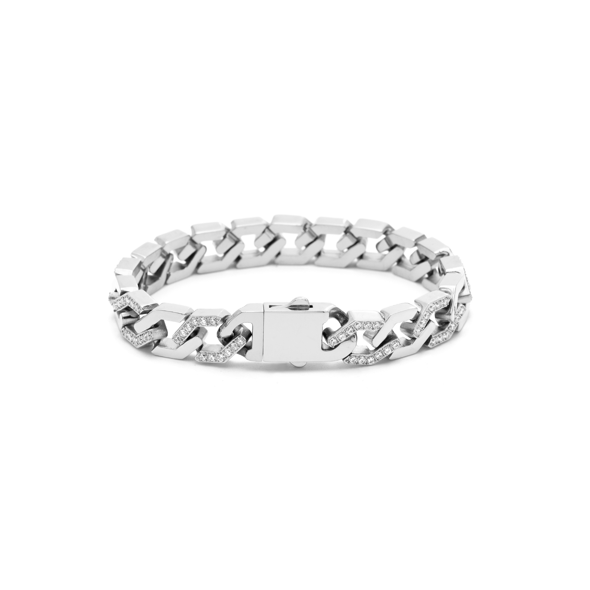 BG101W B.Tiff Pavé High Polish Gold Flat Angular Cuban Link Bracelet - PBNJ FASHIONS