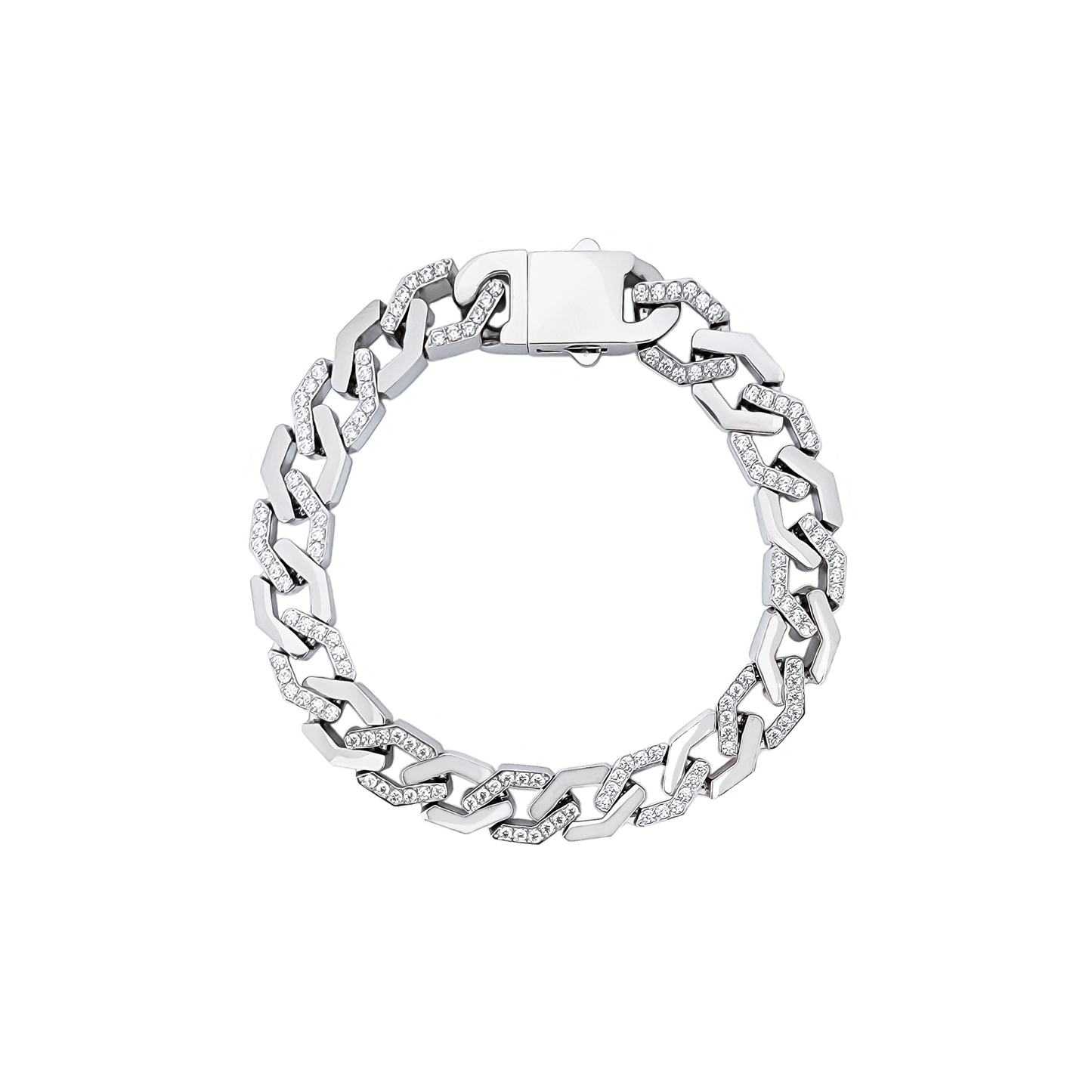 BG101W B.Tiff Pavé High Polish Gold Flat Angular Cuban Link Bracelet - PBNJ FASHIONS