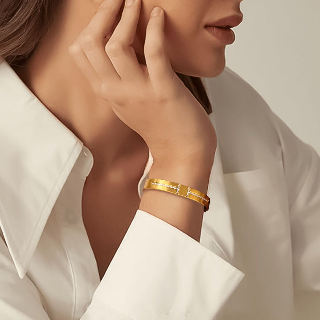 BG107G B.Tiff Pavé Harmony Gold Bangle Bracelet - PBNJ FASHIONS