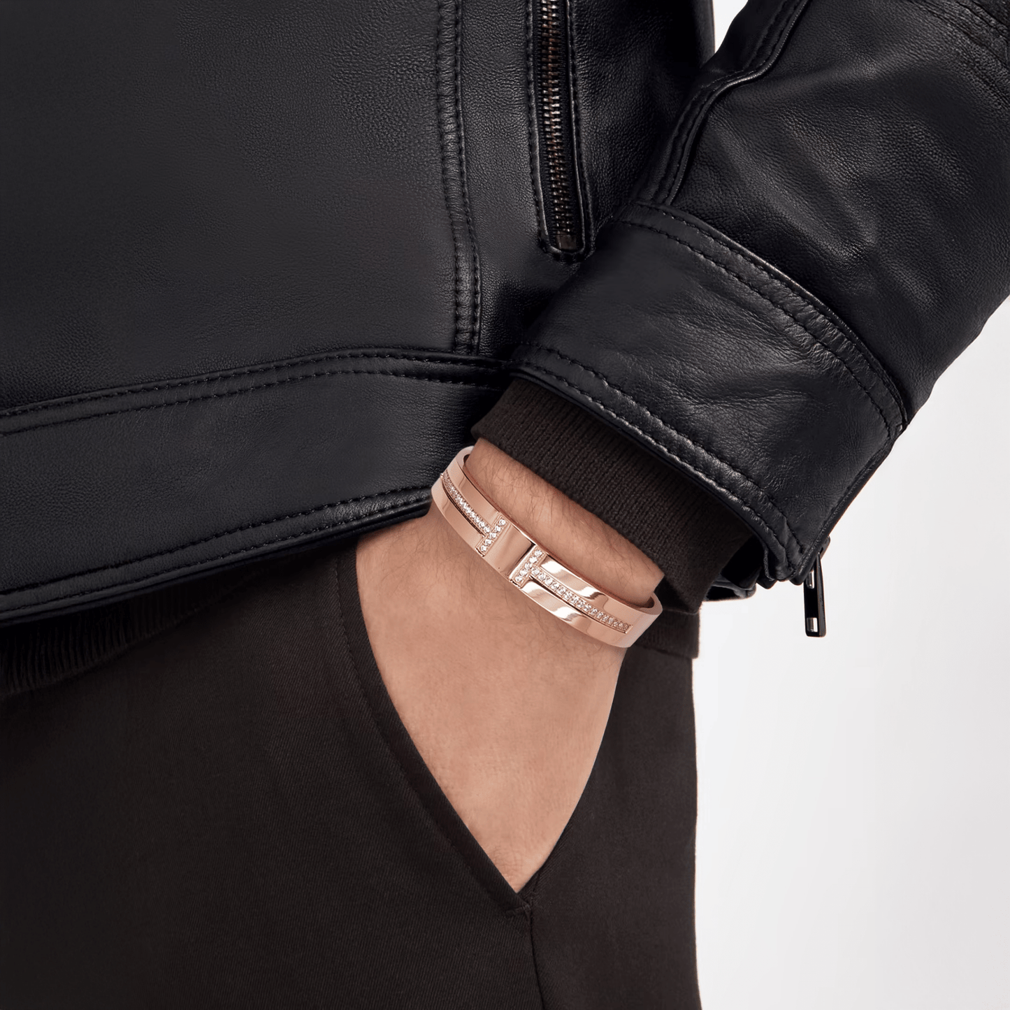 BG107RGP B.Tiff Pavé High Polish Rose Gold Harmony Bangle Bracelet - PBNJ FASHIONS