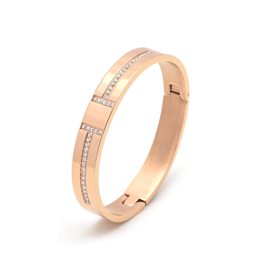 BG107RGP B.Tiff Pavé High Polish Rose Gold Harmony Bangle Bracelet - PBNJ FASHIONS