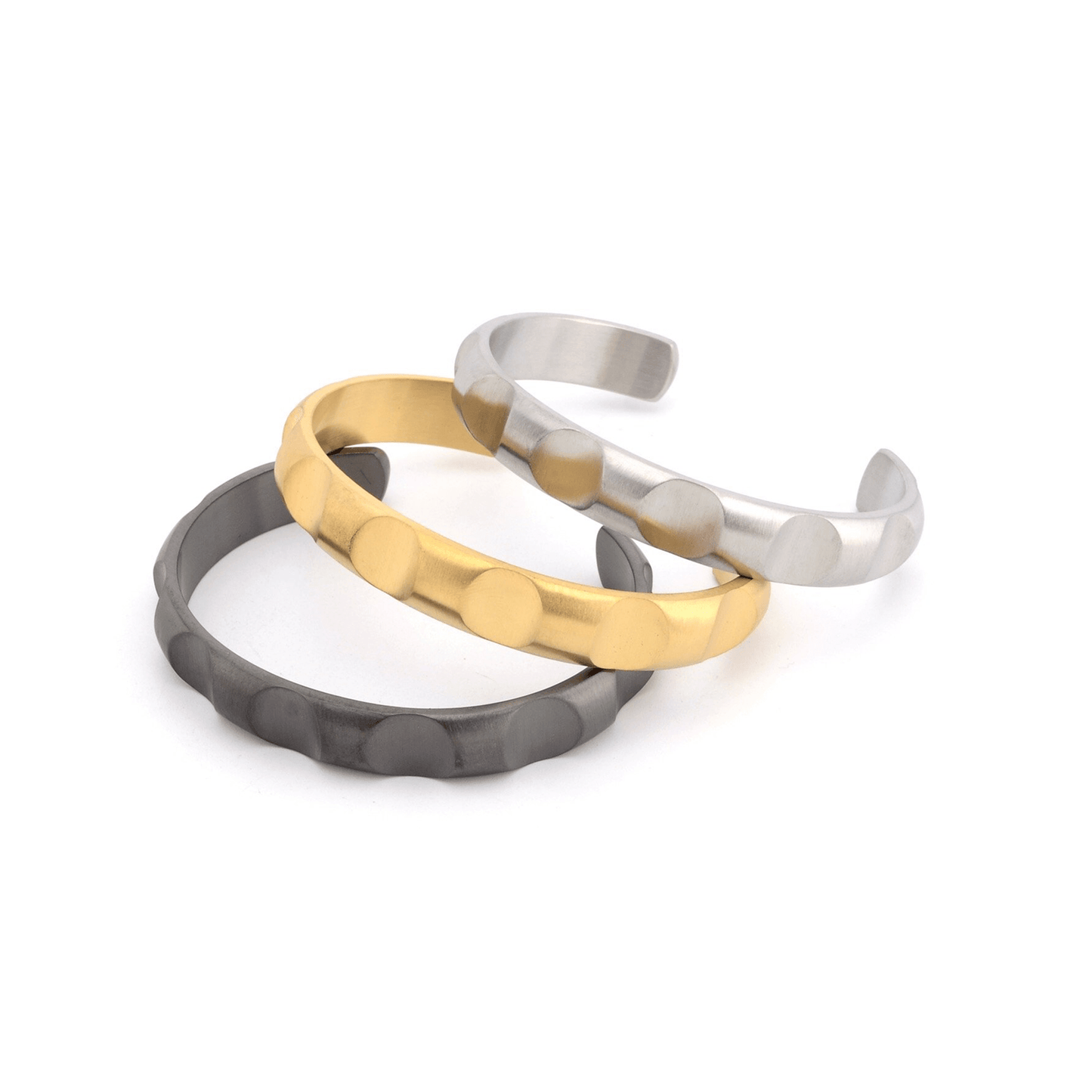BG109G B.Tiff Simplicity Gold Circle Indent Adjustable Bangle Cuff - PBNJ FASHIONS