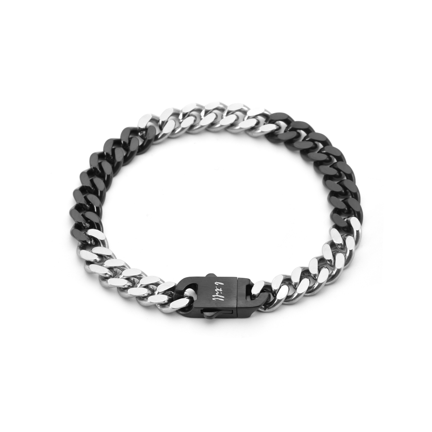 BG138BW B.Tiff 8mm 2 Tone Matte Black & High Polish Stainless Steel Flat Cuban Link Bracelet - PBNJ FASHIONS