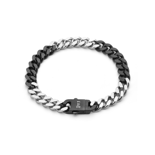 BG138BW B.Tiff 8mm 2 Tone Matte Black & High Polish Stainless Steel Flat Cuban Link Bracelet - PBNJ FASHIONS