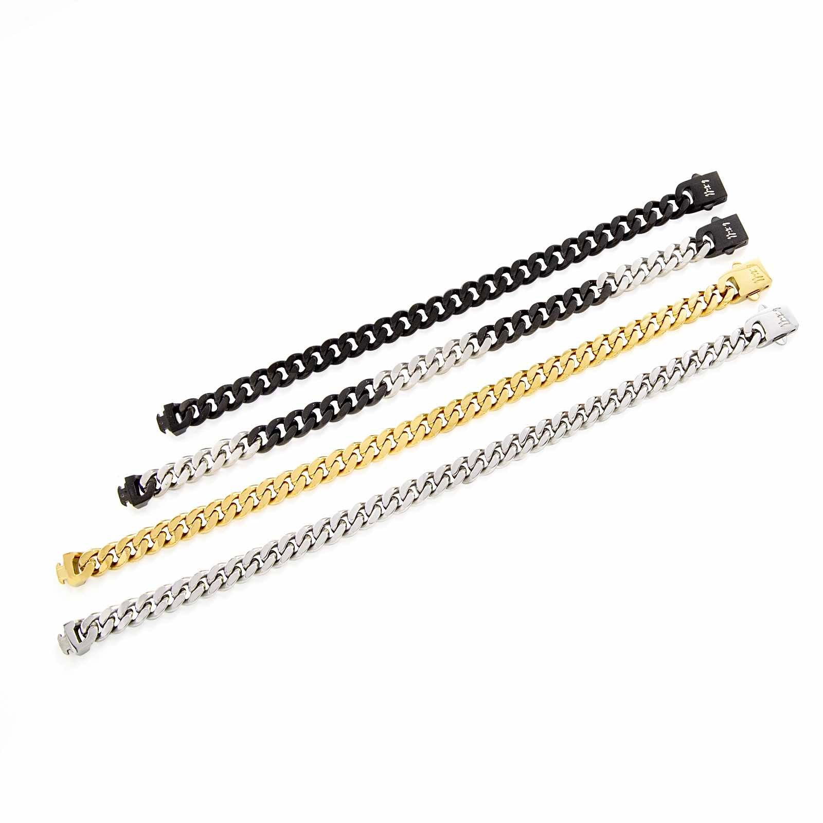 BG138BW B.Tiff 8mm 2 Tone Matte Black & High Polish Stainless Steel Flat Cuban Link Bracelet - PBNJ FASHIONS