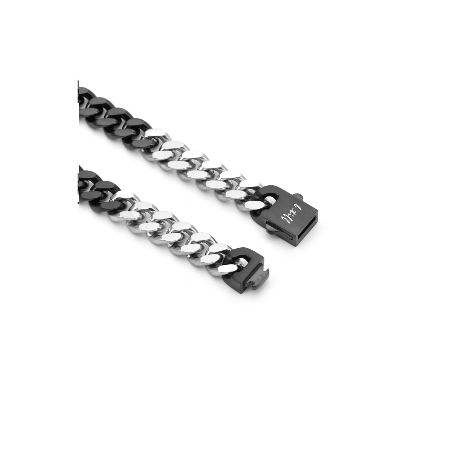 BG138BW B.Tiff 8mm 2 Tone Matte Black & High Polish Stainless Steel Flat Cuban Link Bracelet - PBNJ FASHIONS