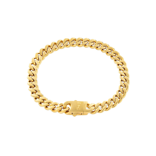 BG138G B.Tiff 8mm Gold Flat Cuban Link Bracelet - PBNJ FASHIONS
