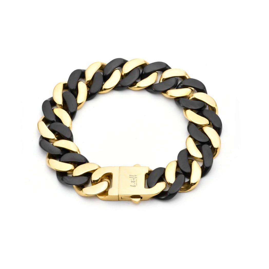 BG160BG B.Tiff High Polish 16mm Black & Gold Flat Cuban Link Bracelet - PBNJ FASHIONS