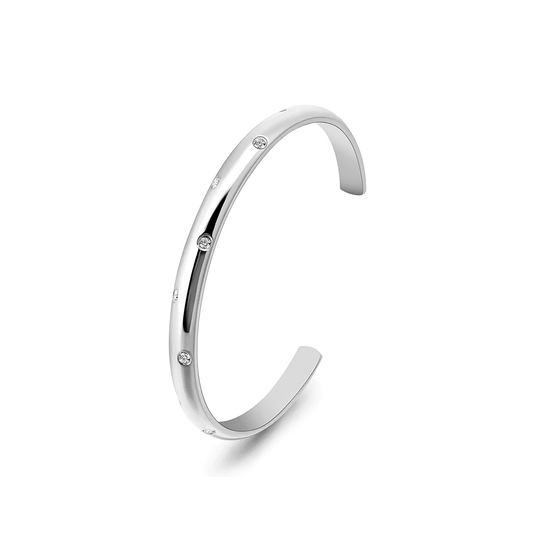 BG608W B.Tiff High Polish 8 - Stone Starlight Pave Adjustable Bangle Cuff - PBNJ FASHIONS