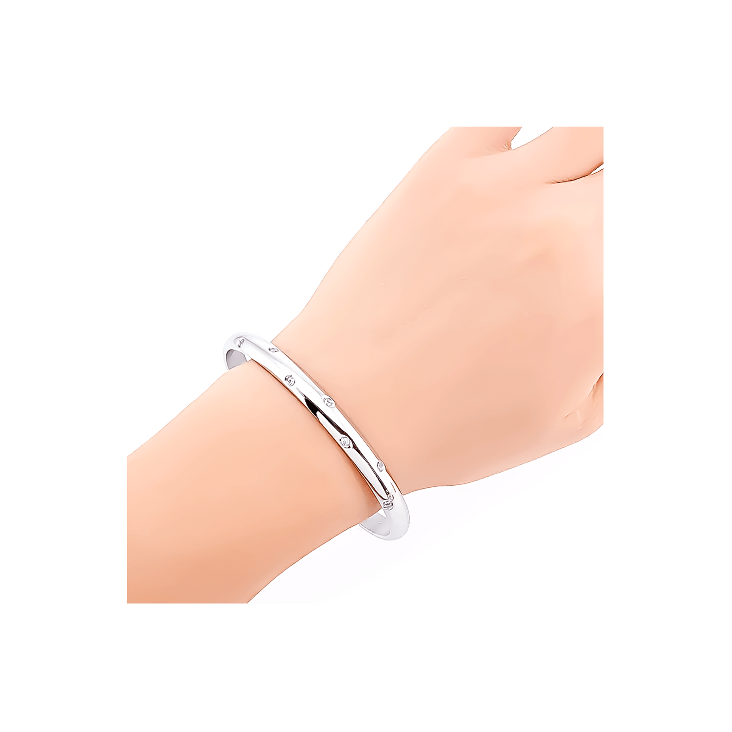 BG608W B.Tiff High Polish 8 - Stone Starlight Pave Adjustable Bangle Cuff - PBNJ FASHIONS