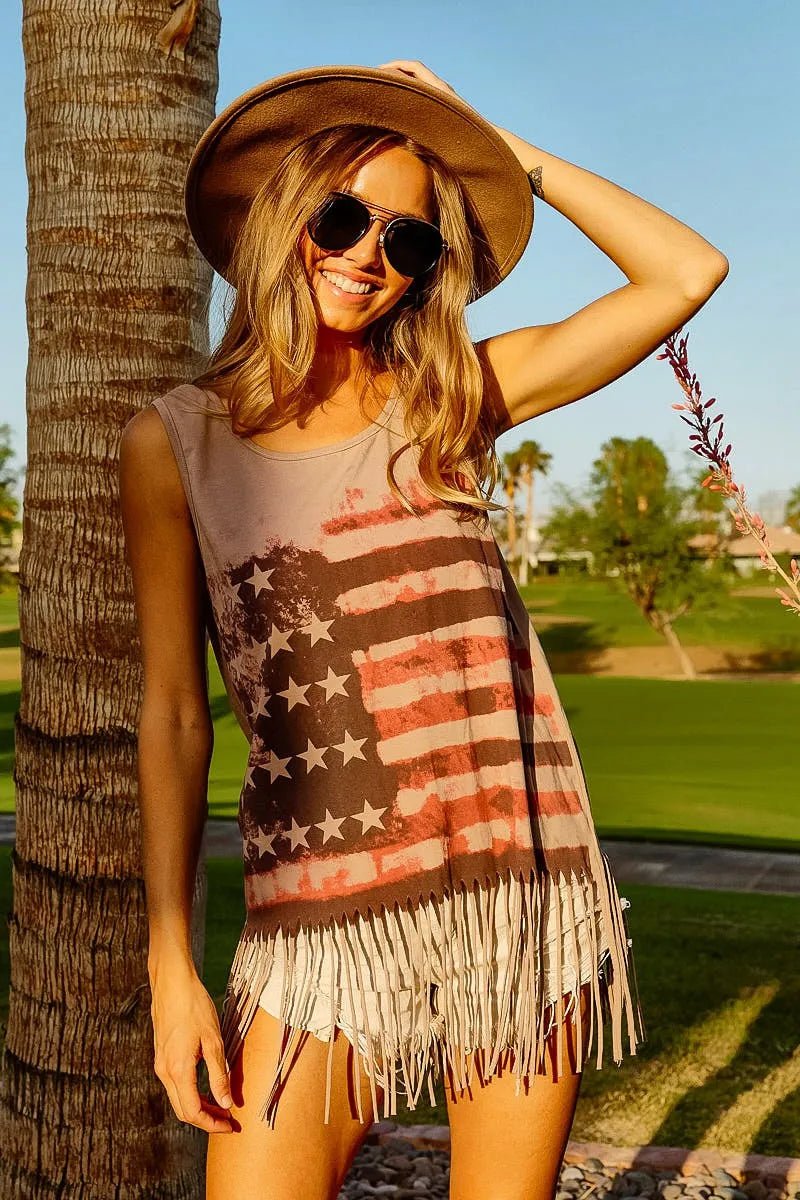 BiBi American Flag Print Knit Sleeveless Top - PBNJ FASHIONS