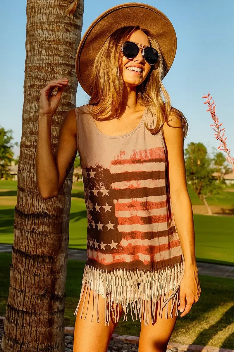 BiBi American Flag Print Knit Sleeveless Top - PBNJ FASHIONS
