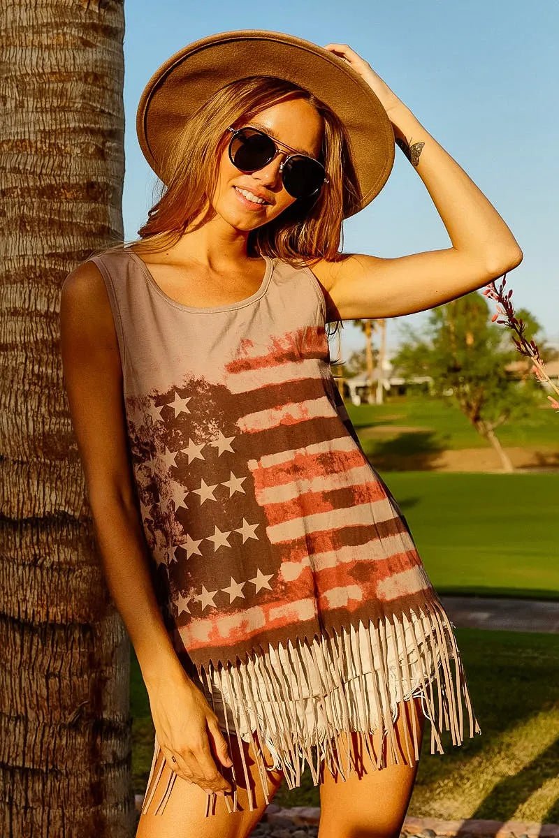 BiBi American Flag Print Knit Sleeveless Top - PBNJ FASHIONS