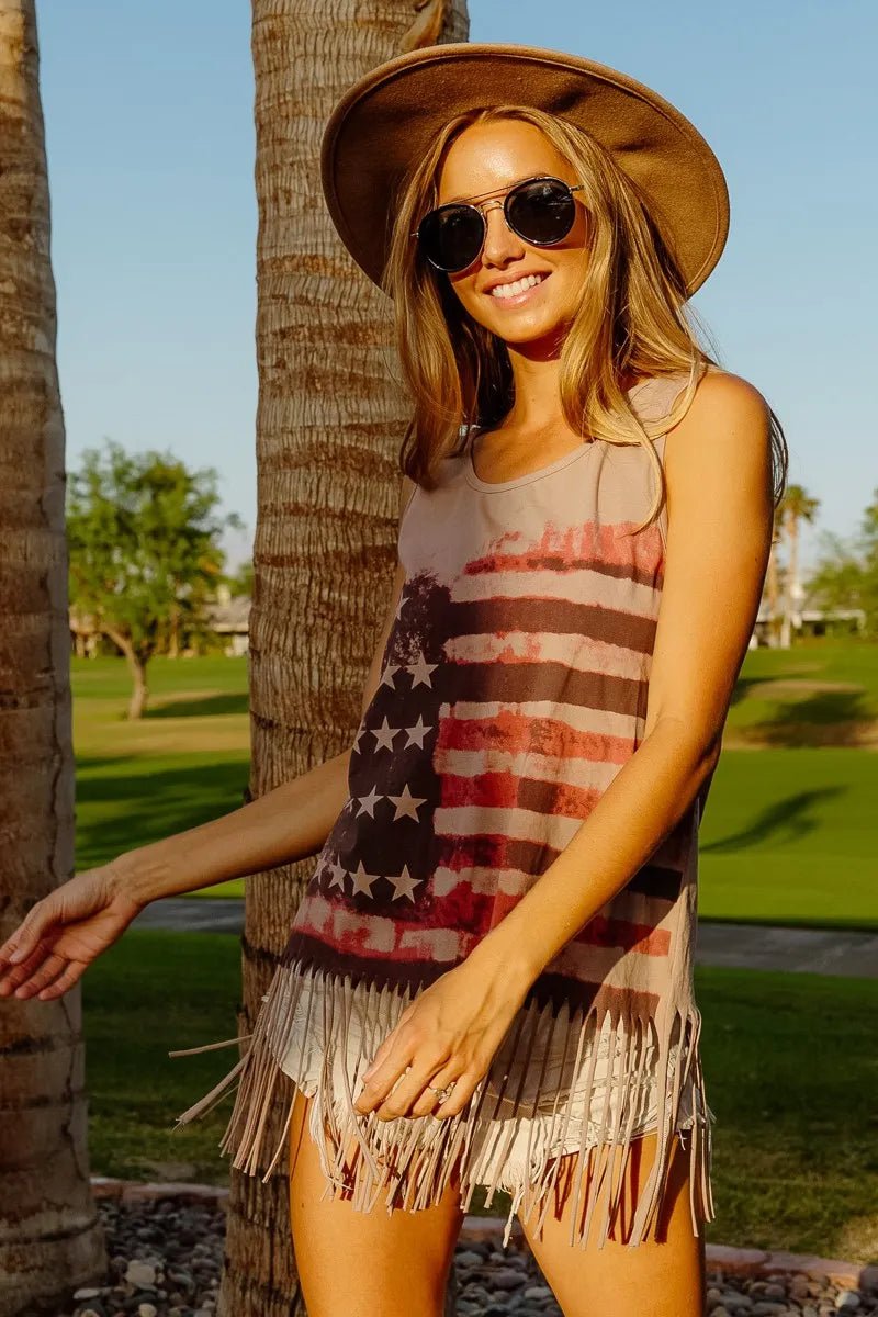 BiBi American Flag Print Knit Sleeveless Top - PBNJ FASHIONS
