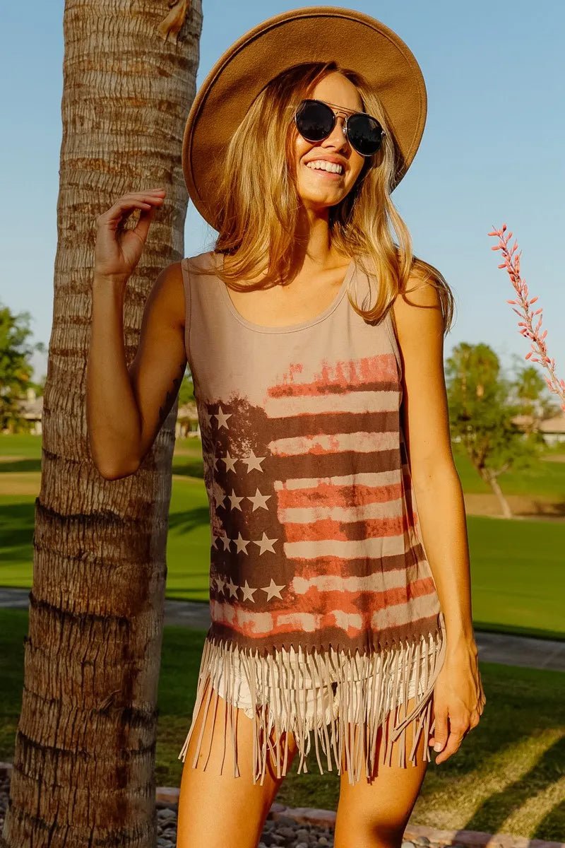 BiBi American Flag Print Knit Sleeveless Top - PBNJ FASHIONS