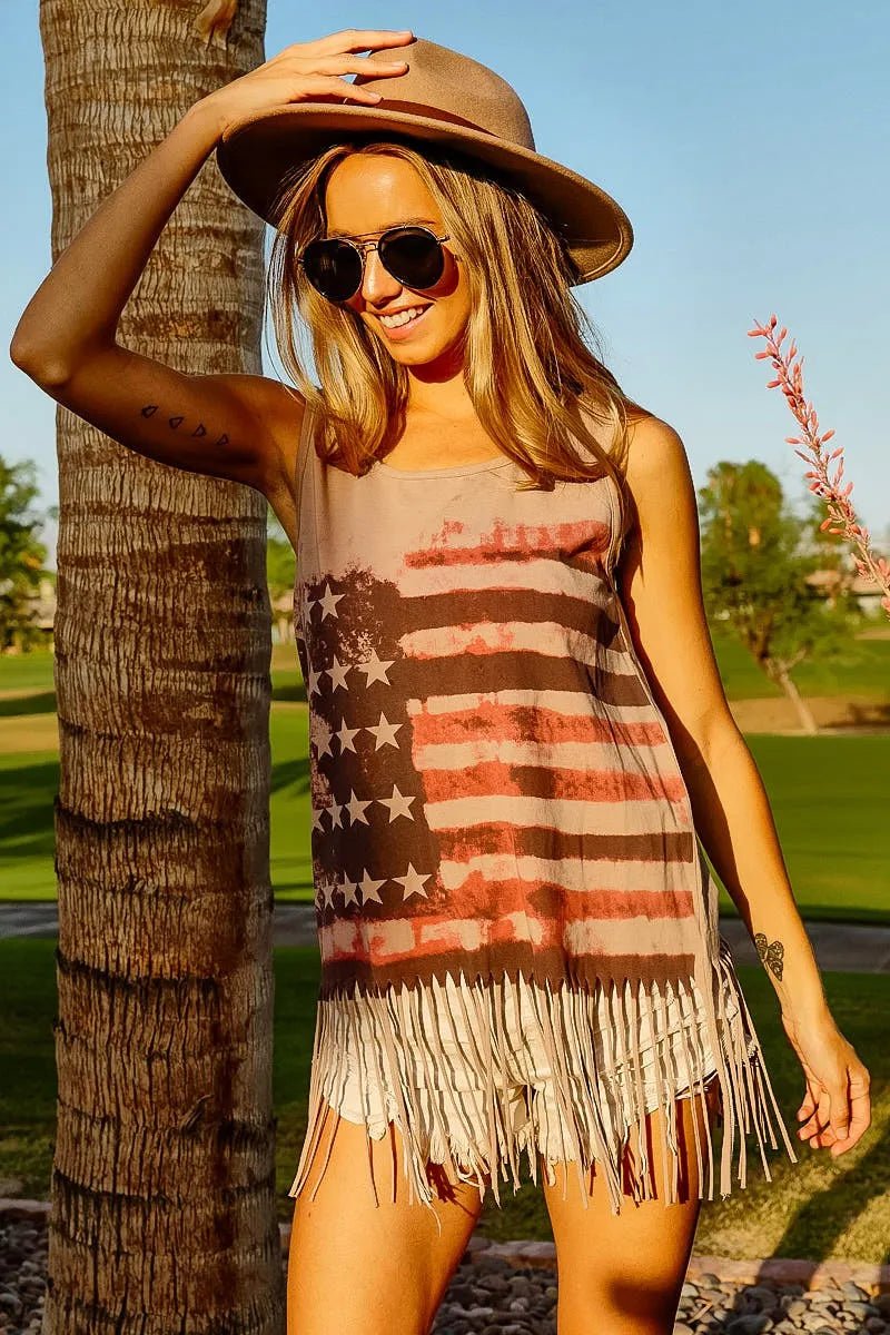 BiBi American Flag Print Knit Sleeveless Top - PBNJ FASHIONS