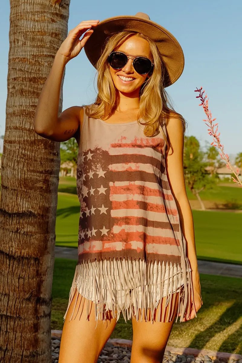 BiBi American Flag Print Knit Sleeveless Top - PBNJ FASHIONS