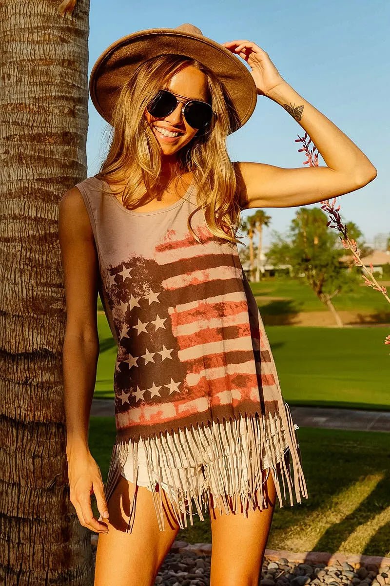 BiBi American Flag Print Knit Sleeveless Top - PBNJ FASHIONS