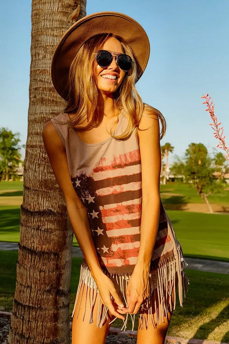 BiBi American Flag Print Knit Sleeveless Top - PBNJ FASHIONS