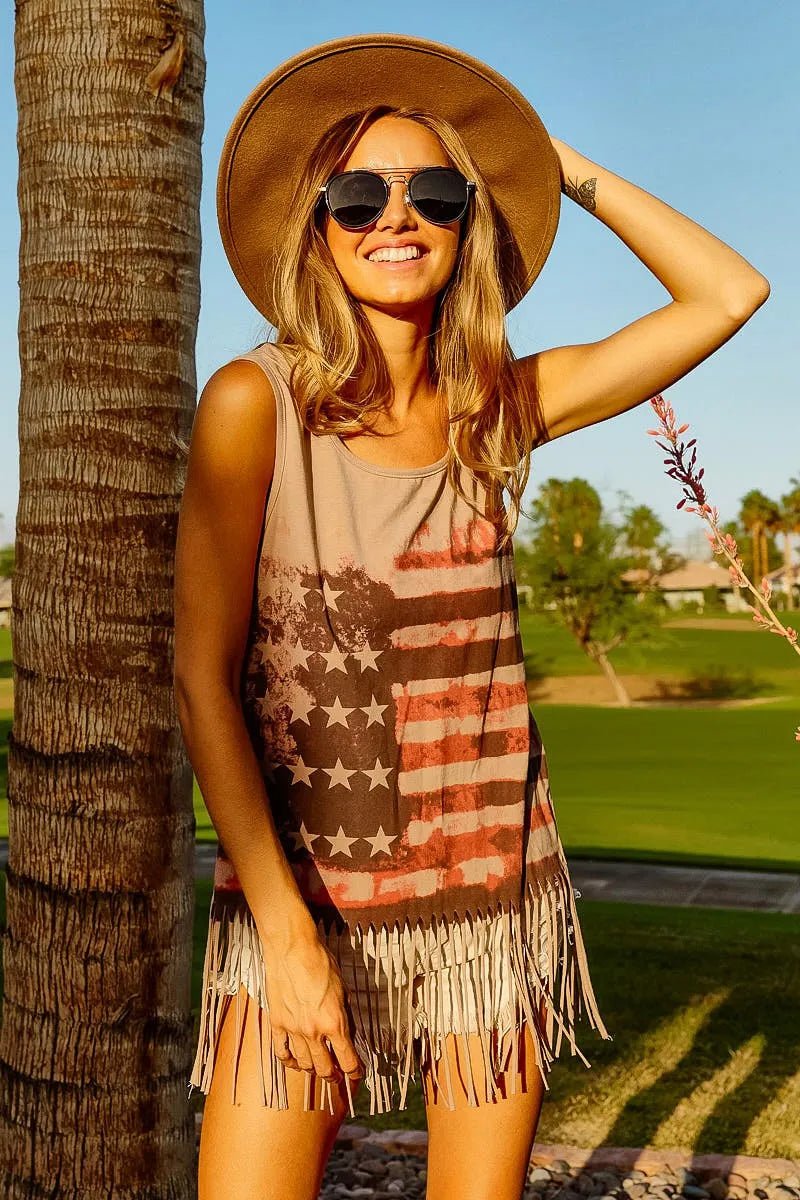 BiBi American Flag Print Knit Sleeveless Top - PBNJ FASHIONS