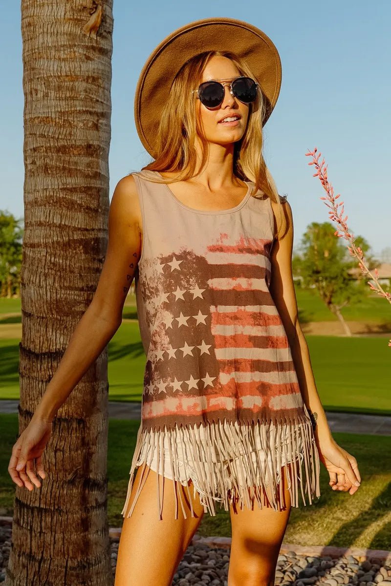BiBi American Flag Print Knit Sleeveless Top - PBNJ FASHIONS