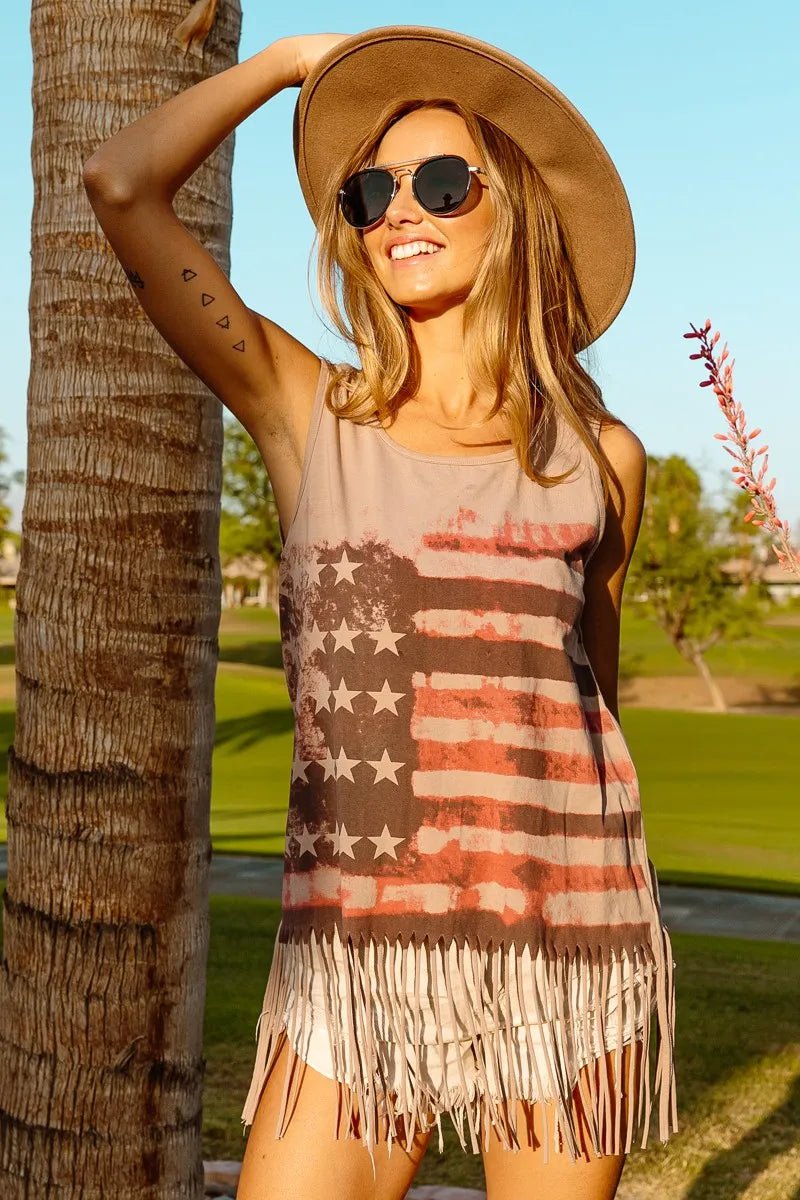 BiBi American Flag Print Knit Sleeveless Top - PBNJ FASHIONS