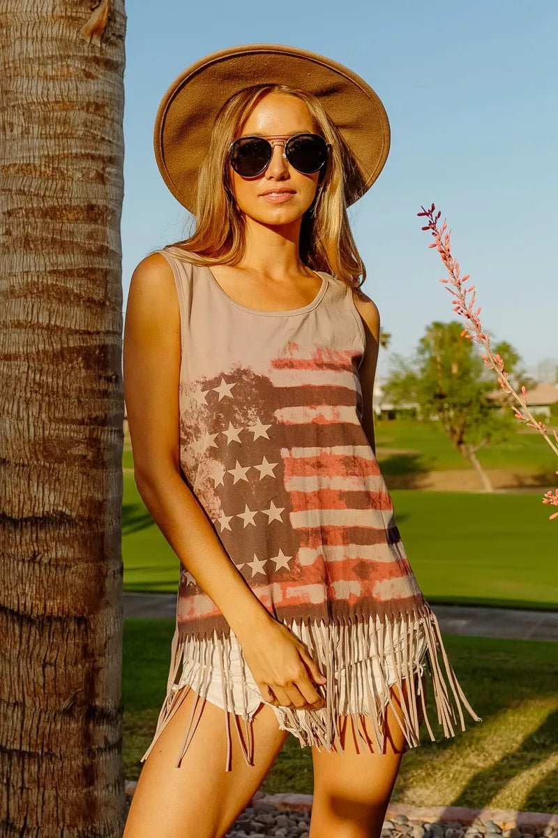 BiBi American Flag Print Knit Sleeveless Top - PBNJ FASHIONS