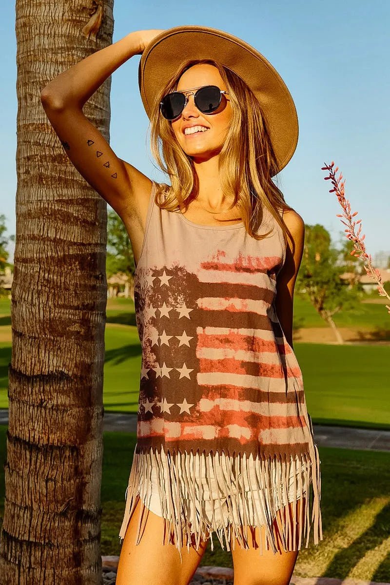 BiBi American Flag Print Knit Sleeveless Top - PBNJ FASHIONS