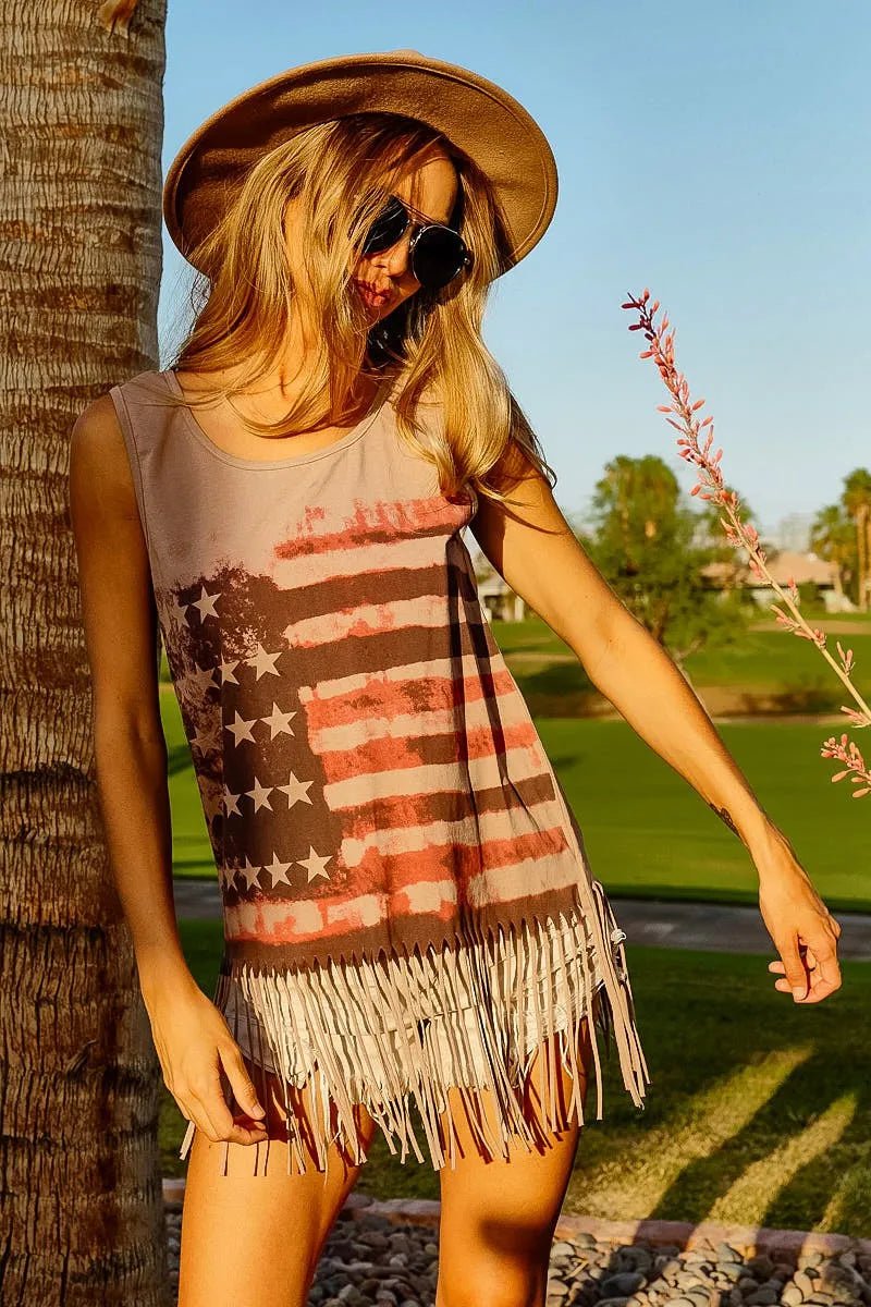 BiBi American Flag Print Knit Sleeveless Top - PBNJ FASHIONS