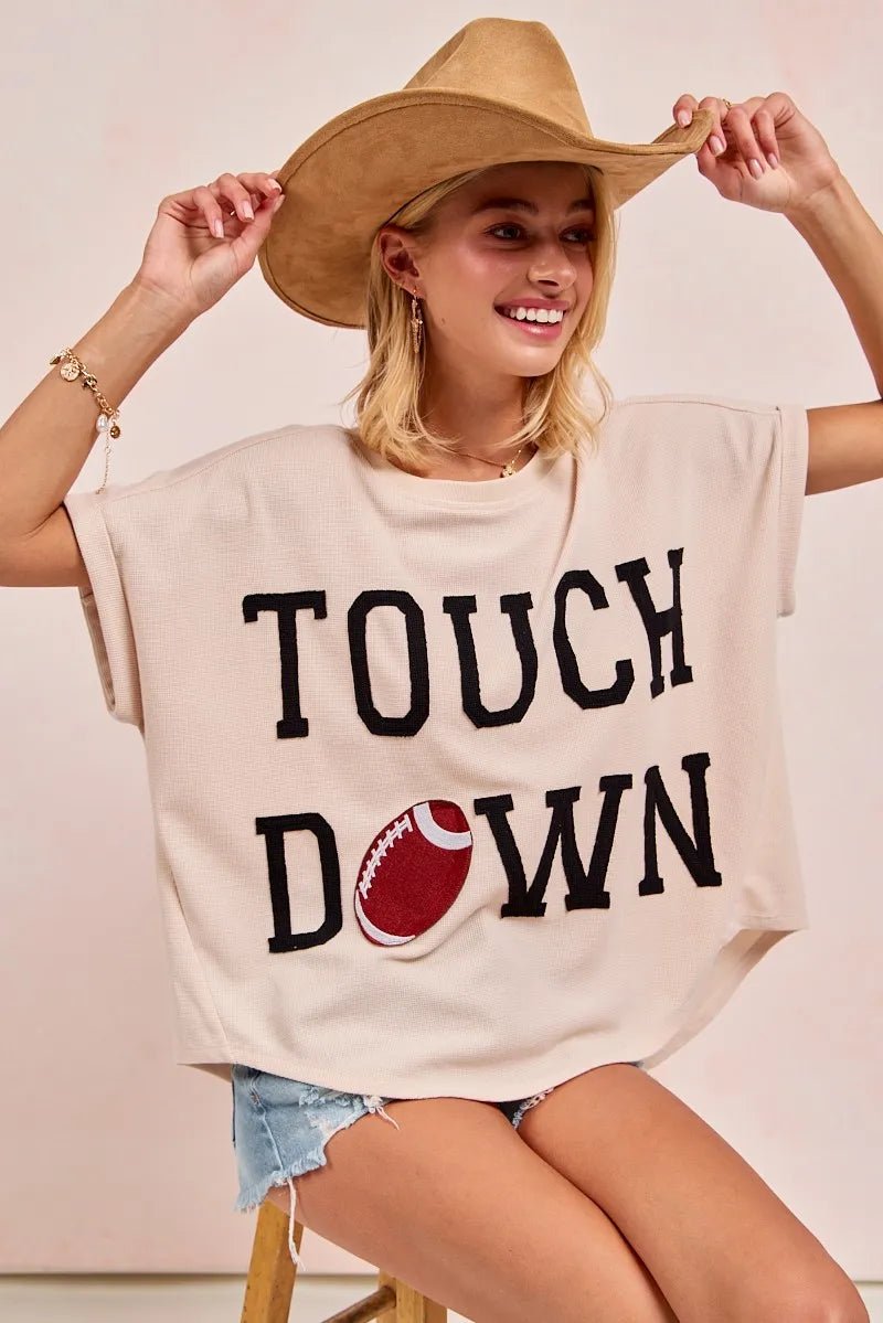 BiBi Game Day Touchdown Letter Patches Waffle Short Top - PBNJ FASHIONS